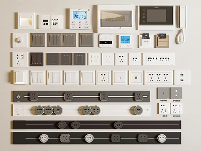 Various Switch Panels with Different Designs Colors and Sockets for Modern Home Use 3d model