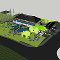 Modern Sales Office Building With Landscaped Garden And Illuminated Entrance