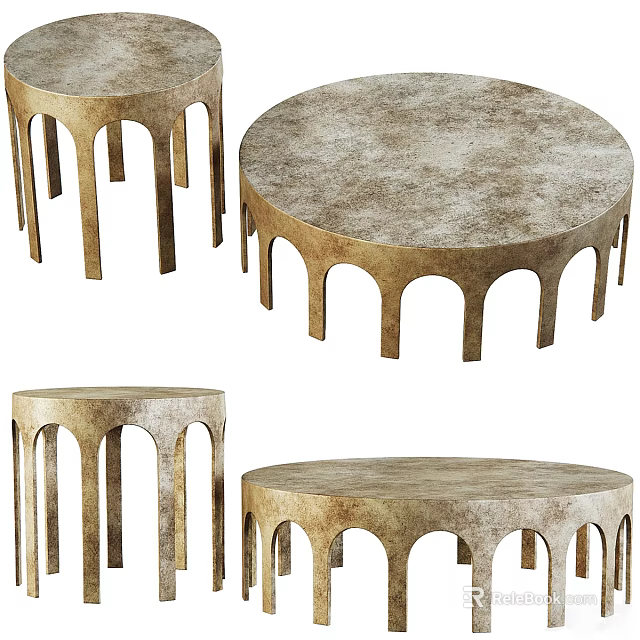 Elegant Round Coffee Table With Arched Gold Legs And Textured Top 3d model