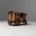 Traditional Wooden Wagon with Brown Roof Windows Door and Wheels