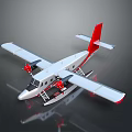 White And Red Twin Engine Seaplane With Floats Against Dark Background 3d model