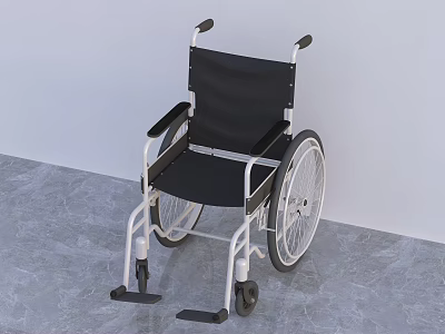 Ergonomic Black Seat Wheelchair With Silver Frame Large Wheels And Footrests 3d model