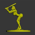 Swinging Female Baseball Character Wearing Cap Holding Bat On Red Base With White Markings