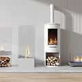 Various Modern Fireplace Designs With Glass Panels And Stacked Firewood In Minimalist Interior