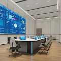 Modern Monitoring Room With Data Screens And Rows Of Workstations
