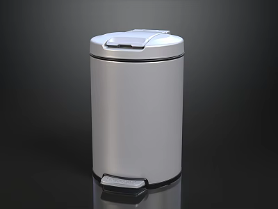 Silver Pedal Operated Trash Can With Lid For Home Bathroom Kitchen Use 3d model