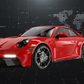 Red Modern Sports Car With World Map And Network Lines Background