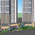 Modern High Rise Residential Buildings With Urban Street And Green Areas