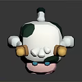 Cartoon Cow Head Model With White Green Pattern Yellow Horns Blue Eyes Pink Nose