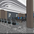 Modern Conference Room Interior With Wooden Walls Large Screen Black Chairs And Marble Flooring