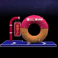 Giant Donut Shaped Building With Red Structure And Starry Sky Background 3d model