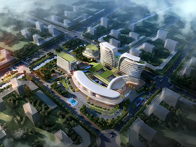 Modern Urban Architecture Complex With Green Roofs Curved Designs And Surrounding Greenery 3d model