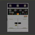 White Control Panel Console With Dials Buttons Switches And Warning Labels