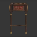 Classic Carved Wooden Table With Red Panels And Golden Decorative Legs