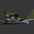 Green Military Airplane Model With Twin Engines And Red Star Emblems 3d model