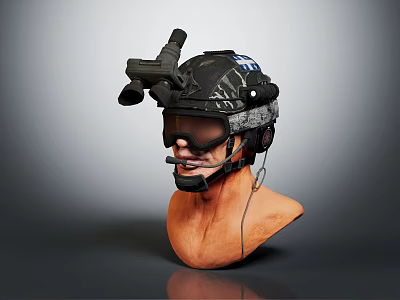 Tactical Helmet Equipped Mannequin Head With Goggles Headphones Microphone and Camera 3d model