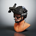 Tactical Helmet Equipped Mannequin Head With Goggles Headphones Microphone and Camera