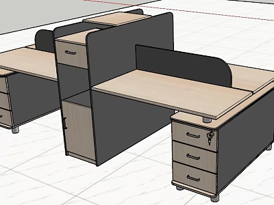 Partitioned Office Desks With Wooden Top Multiple Drawers And Black Partitions 3d model