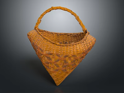Natural Brown Handwoven Triangular Basket With Sturdy Handle For Daily Use 3d model