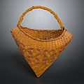 Natural Brown Handwoven Triangular Basket With Sturdy Handle For Daily Use 3d model