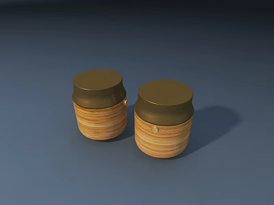Two Wooden Stools With Golden Tops And Wood Grain On Blue Background 3d model