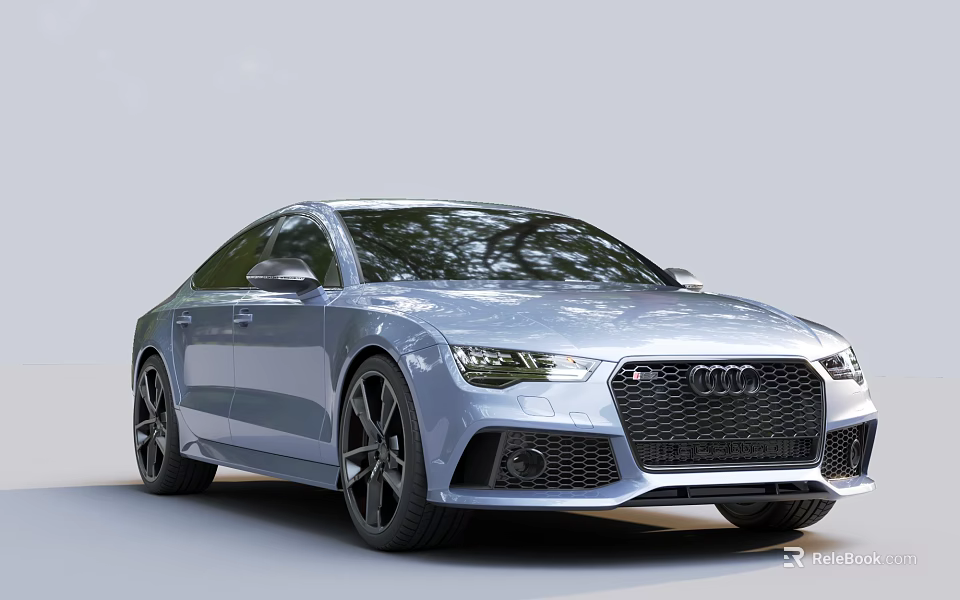 Silver Audi Sporty Sedan With Black Grille And Large Alloy Wheels 3d model 