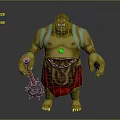 Green Skinned Orc Warrior with Yellow Eyes Spiked Weapon and Green Gem Necklace