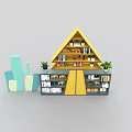 Creative Pyramid Shaped Bookcase Design Featuring Books Plants And Cactus Decorations 3d model