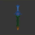 Mythical Fantasy Sword With Star Shaped Hilt Red Gem Black Blade And Flame Tip