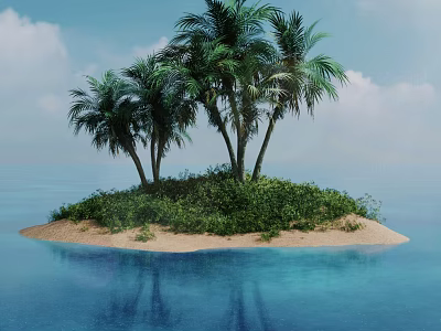 Tropical Island With Palm Trees Greenery Sandy Beach And Blue Water 3d model