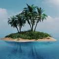 Tropical Island With Palm Trees Greenery Sandy Beach And Blue Water