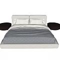 Modern Double Bed with White Pillows Gray Quilt and Round Side Tables 3d model