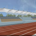 Outdoor Sports Stadium Grandstand Featuring Yellow Seats Red Running Track And White Membrane Roof