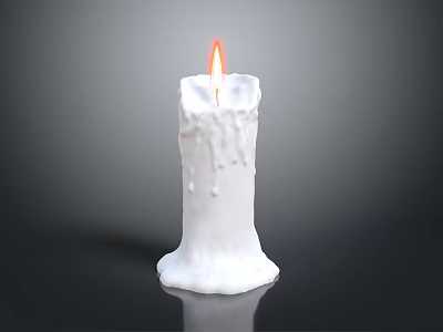 Candle Lamp With White Dripping Wax And Lit Flame For Home Decoration 3d model