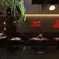 Modern Bar Interior Design With Lush Greenery Hanging Pendant Lights And Wooden Walls