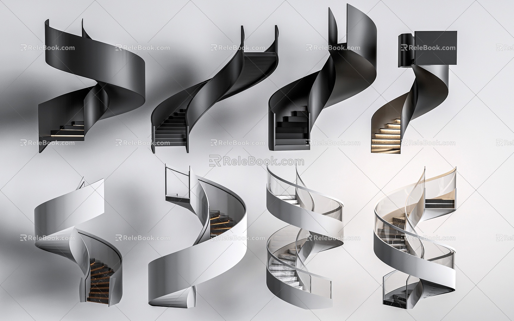 revolving stair indoor stair handrail stair 3d model