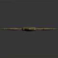 Golden ornate sword with star shaped decoration and slim blade displayed on dark background