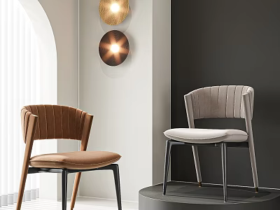 Modern Leisure Chairs With Brown Light Gray Striped Backrests And Black Metal Legs 3d model