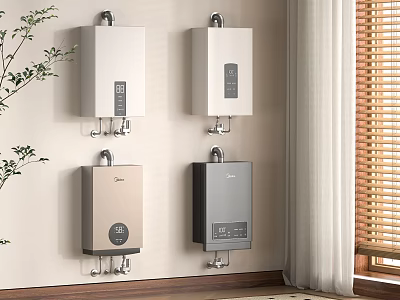 Wall Mounted Water Heaters In Different Colors Living Room With Plants Window Blinds And Curtains 3d model