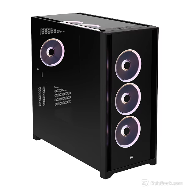 Black Gaming Computer Case With RGB Fans And Modern Front Panel Design 3d model 
