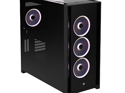 Black Gaming Computer Case With RGB Fans And Modern Front Panel Design 3d model