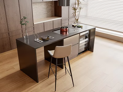 Modern Office Desk With Stylish Chair Potted Plant Cup Wooden Wall And Window Blinds 3d model