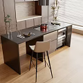 Modern Office Desk With Stylish Chair Potted Plant Cup Wooden Wall And Window Blinds