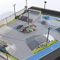 Modern Skate Park Design With Concrete Ramps Stairs And Lighting Facilities