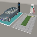 Electric Vehicle Charging Station Featuring SUV at Black White Chargers on Gray Ground Green Grass