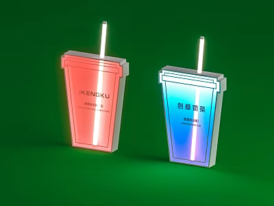 Roadside Illuminated Cups In Red And Blue Featuring XIONGKU And Packaging Revolution Labels 3d model
