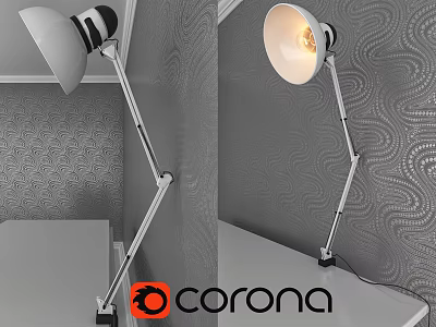 Modern Adjustable Desk Lamp With White Shade Metal Arm And Black Base On Table 3d model