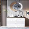 Modern Console Table and Side Cabinet with Round Mirror Decorative Items and Wall Lighting 3d model