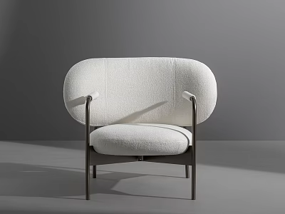 Modern White Bouclé Fabric Lounge Chair With Metal Armrests And Black Frame 3d model