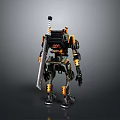 Futuristic Mechanical Robot Character With Yellow Black Armor Holding Sword In Standing Stance